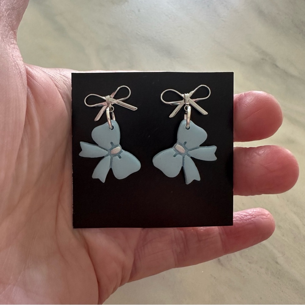 Blue Bow Earrings made from polymer clay